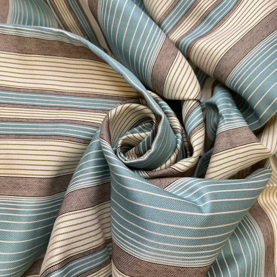 Missing Summer Weather - Water Resistant Polyester Blend Woven - Cream/Blue Stripes - 1.2M Bundle - True Deadstock fabric Fabric by private - Sustainable Textile | FABCYCLE
