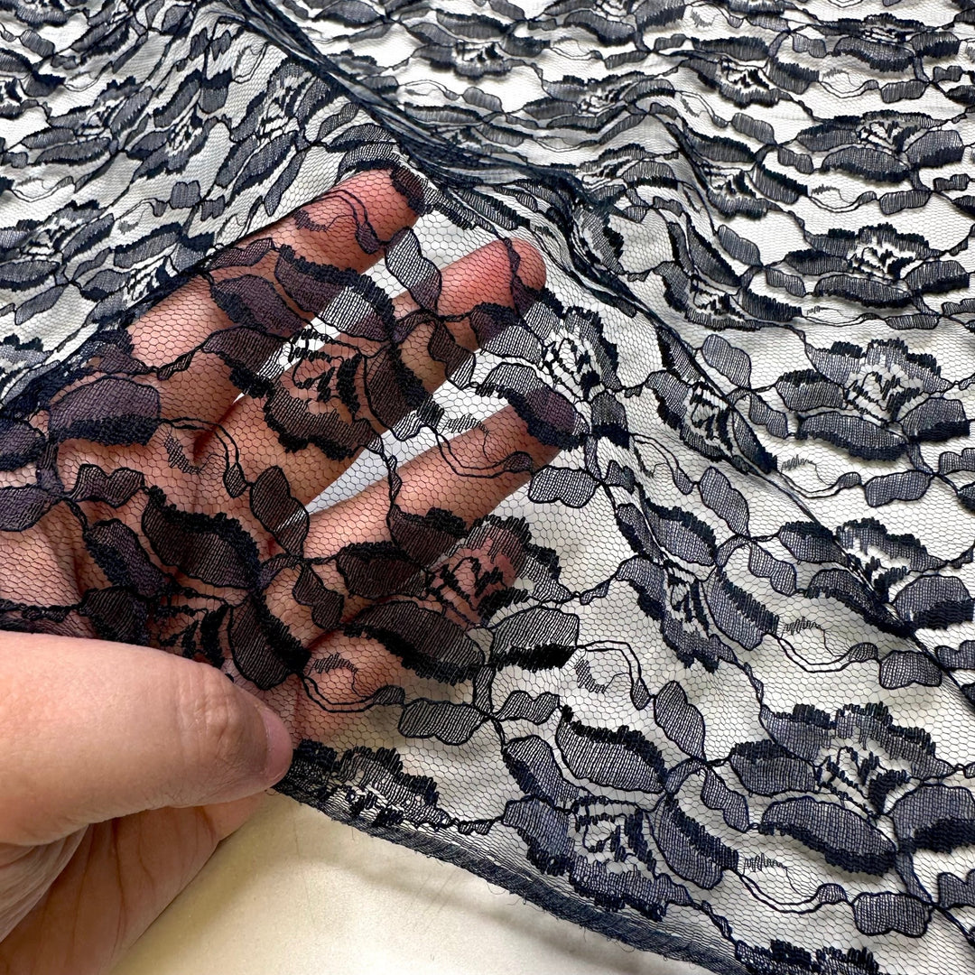 Model Auditions - Lace Poly Knit - Navy Floral - 1.15M Bundle - True Deadstock fabric Fabric by private - Sustainable Textile | FABCYCLE