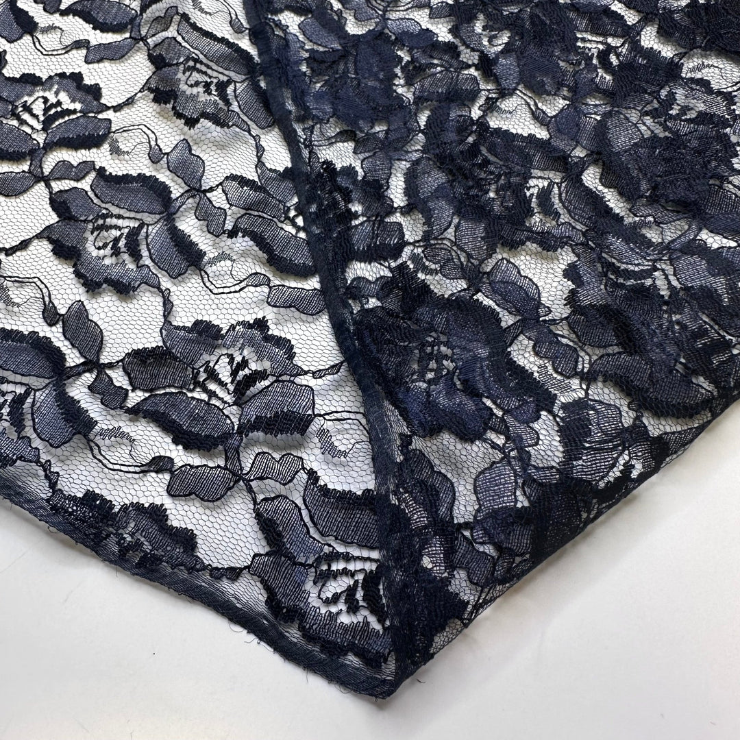 Model Auditions - Lace Poly Knit - Navy Floral - 1.15M Bundle - True Deadstock fabric Fabric by private - Sustainable Textile | FABCYCLE