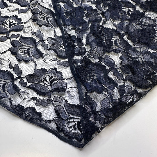 Model Auditions - Lace Poly Knit - Navy Floral - 1.15M Bundle - True Deadstock fabric Fabric by private - Sustainable Textile | FABCYCLE