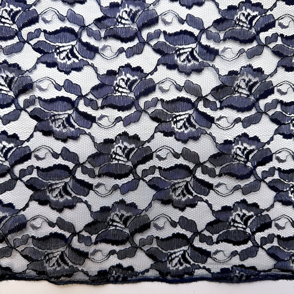 Model Auditions - Lace Poly Knit - Navy Floral - 1.15M Bundle - True Deadstock fabric Fabric by private - Sustainable Textile | FABCYCLE