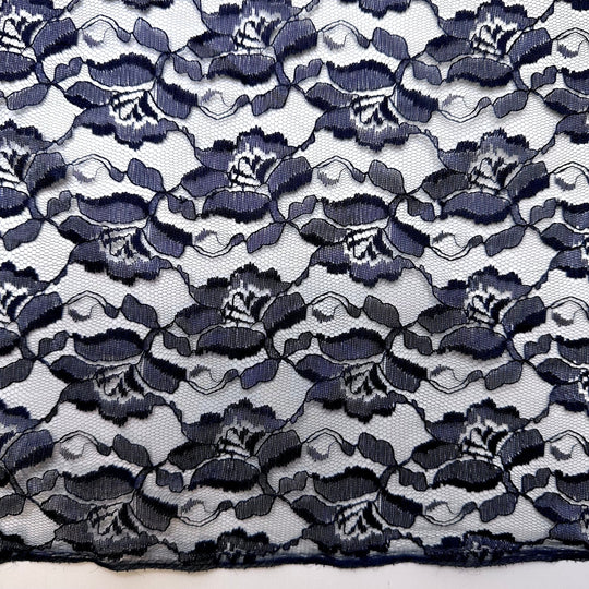 Model Auditions - Lace Poly Knit - Navy Floral - 1.15M Bundle - True Deadstock fabric Fabric by private - Sustainable Textile | FABCYCLE