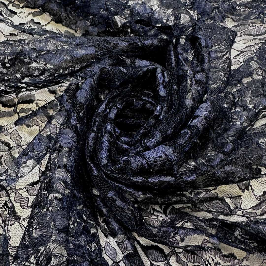 Model Auditions - Lace Poly Knit - Navy Floral - 1.15M Bundle - True Deadstock fabric Fabric by private - Sustainable Textile | FABCYCLE