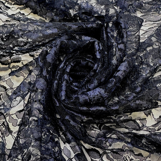 Model Auditions - Lace Poly Knit - Navy Floral - 1.15M Bundle - True Deadstock fabric Fabric by private - Sustainable Textile | FABCYCLE