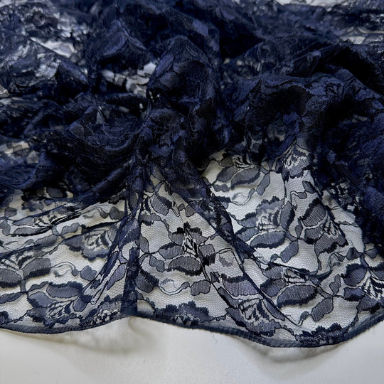 Model Auditions - Lace Poly Knit - Navy Floral - 1.15M Bundle - True Deadstock fabric Fabric by private - Sustainable Textile | FABCYCLE