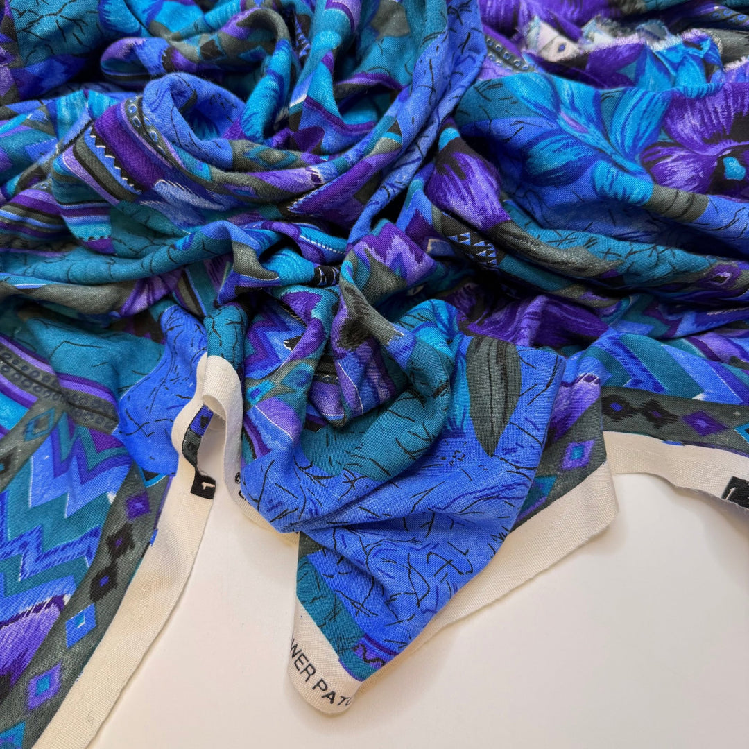 Mom Knows Best - Rayon/Cotton Woven - Blue/Purple Geometric - 1M Bundle - True Deadstock fabric Fabric by private - Sustainable Textile | FABCYCLE