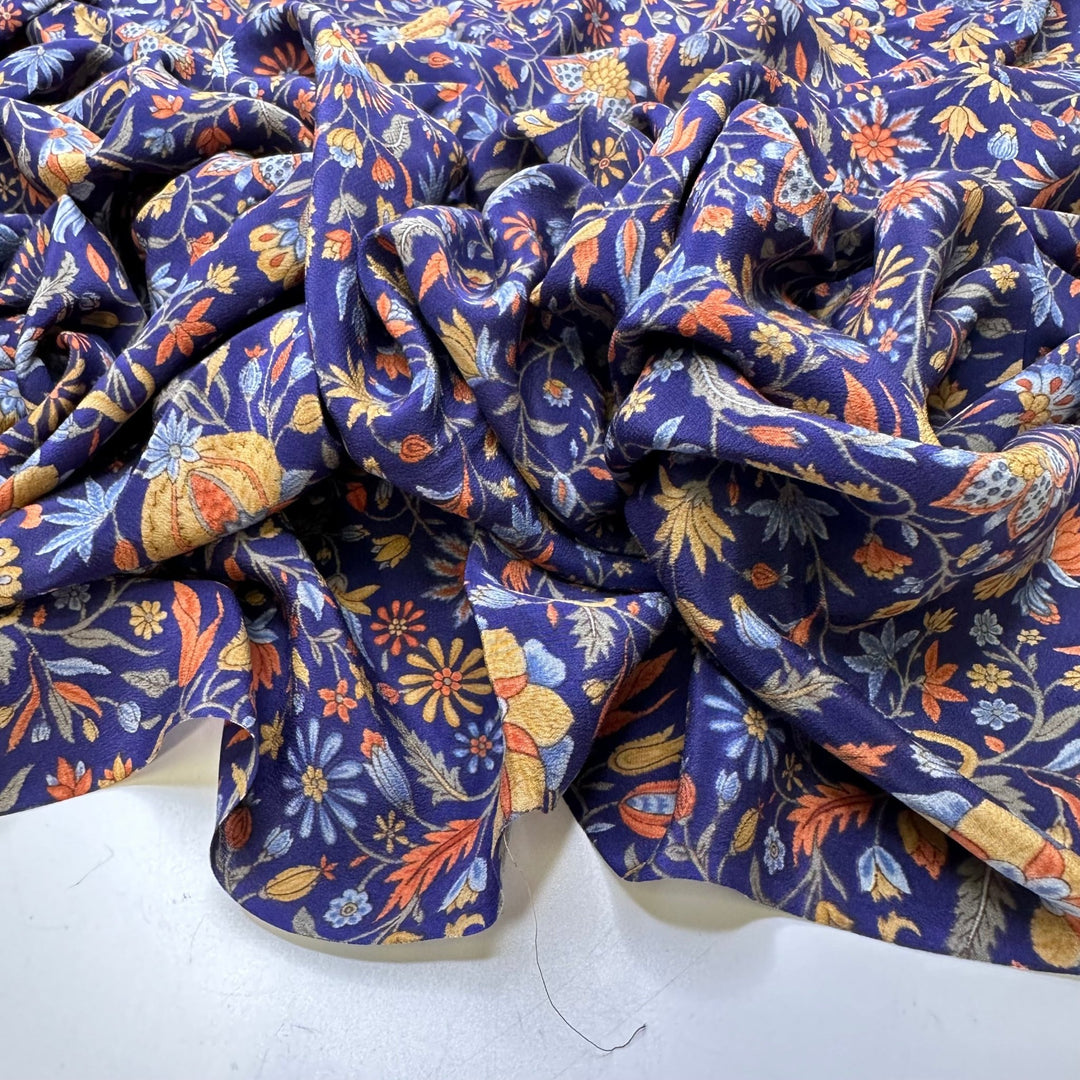 Moms Garden Vibrancy - Satin Silk Woven - Dark Blue Multi Floral - 1.15M Bundle - True Deadstock fabric Fabric by private - Sustainable Textile | FABCYCLE