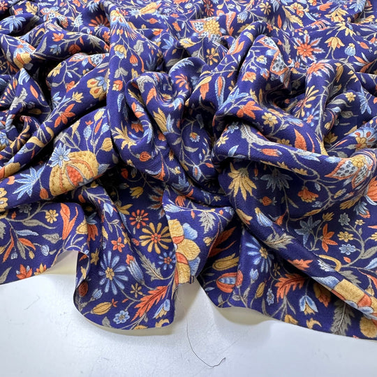 Moms Garden Vibrancy - Satin Silk Woven - Dark Blue Multi Floral - 1.15M Bundle - True Deadstock fabric Fabric by private - Sustainable Textile | FABCYCLE