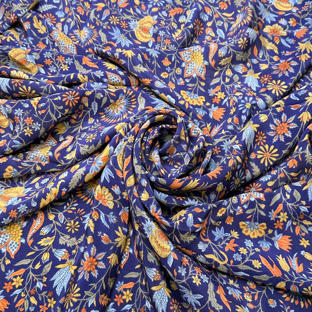 Moms Garden Vibrancy - Satin Silk Woven - Dark Blue Multi Floral - 1.15M Bundle - True Deadstock fabric Fabric by private - Sustainable Textile | FABCYCLE