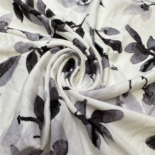 Moonlit Orchard - Jersey Bamboo Blend Knit - White/Grey Floral - Bundles - True Deadstock fabric Fabric by private - Sustainable Textile | FABCYCLE