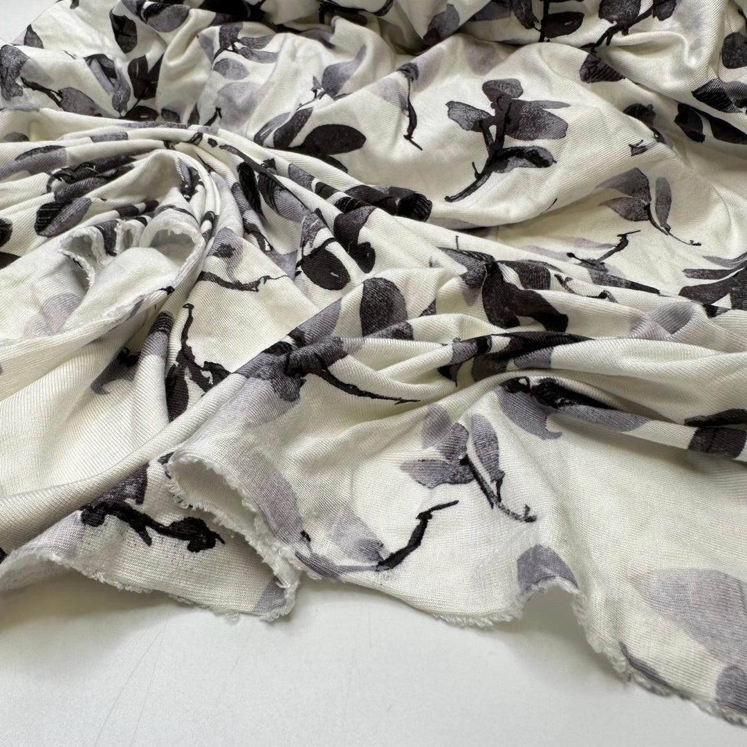 Moonlit Orchard - Jersey Bamboo Blend Knit - White/Grey Floral - Bundles - True Deadstock fabric Fabric by private - Sustainable Textile | FABCYCLE