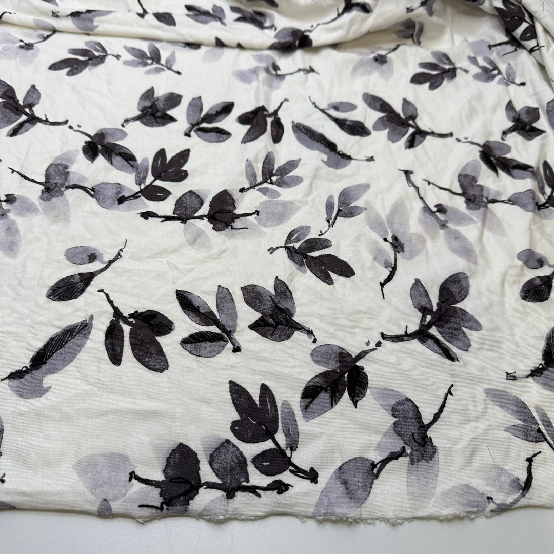 Moonlit Orchard - Jersey Bamboo Blend Knit - White/Grey Floral - Bundles - True Deadstock fabric Fabric by private - Sustainable Textile | FABCYCLE