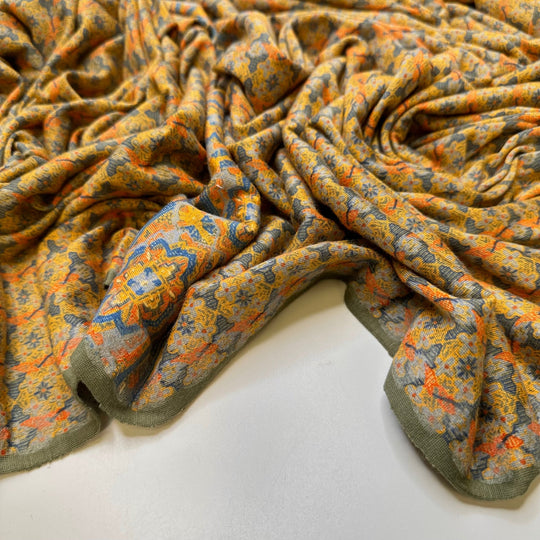 Moths To A Flame - Polyester Blend Knit - Blue/Yellow Floral - 3M Bundle - True Deadstock fabric Fabric by private - Sustainable Textile | FABCYCLE