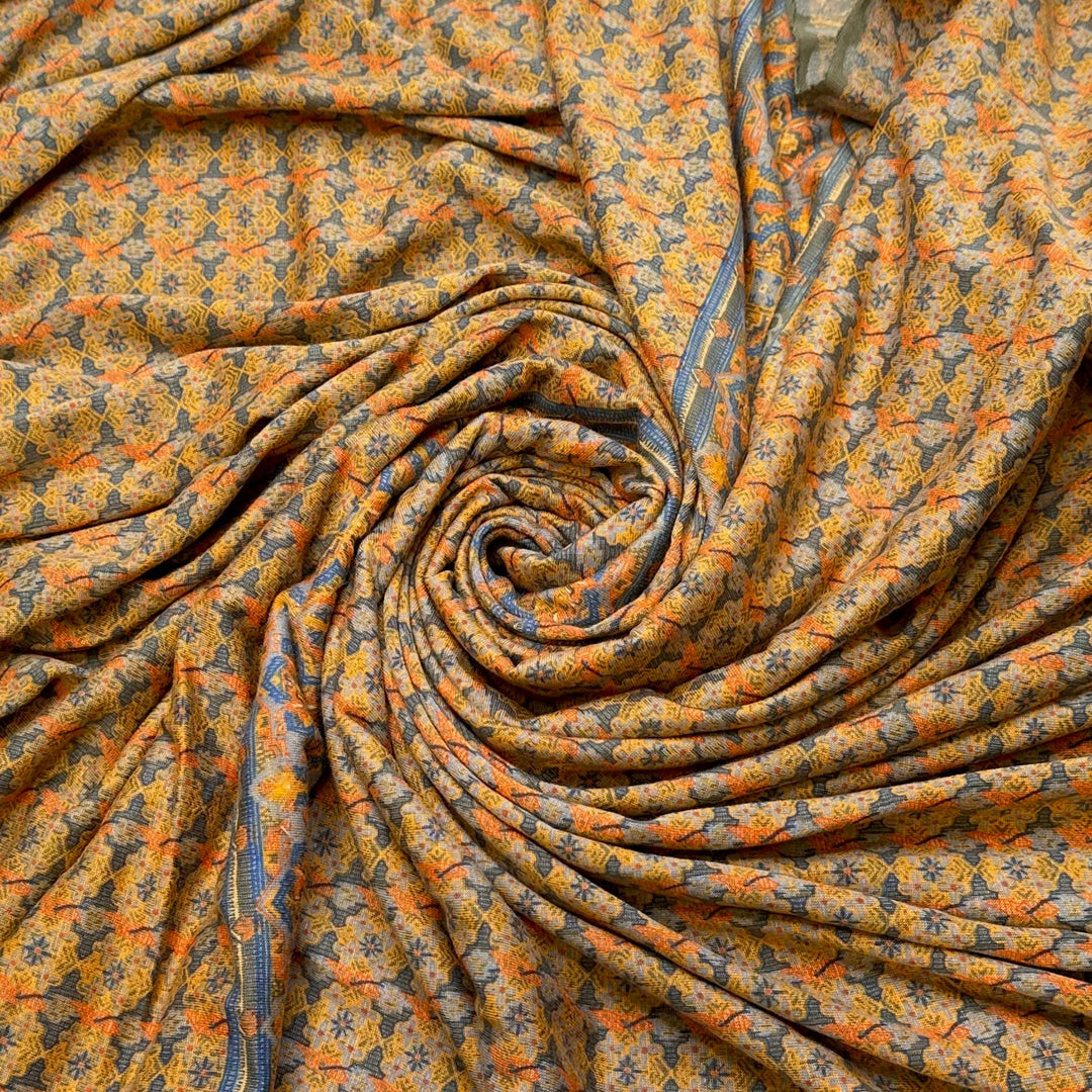 Moths To A Flame - Polyester Blend Knit - Blue/Yellow Floral - 3M Bundle - True Deadstock fabric Fabric by private - Sustainable Textile | FABCYCLE