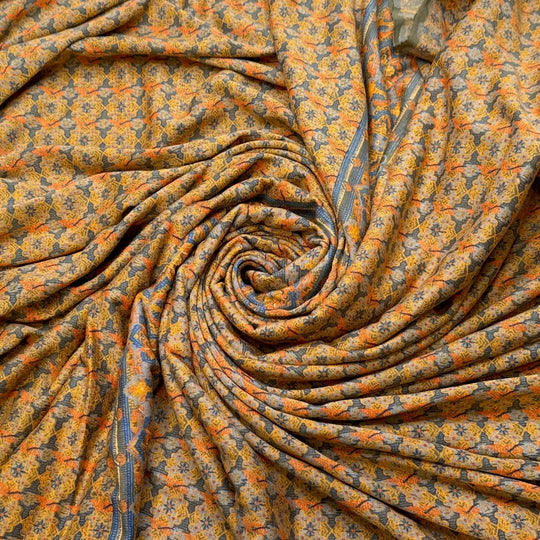 Moths To A Flame - Polyester Blend Knit - Blue/Yellow Floral - 3M Bundle - True Deadstock fabric Fabric by private - Sustainable Textile | FABCYCLE