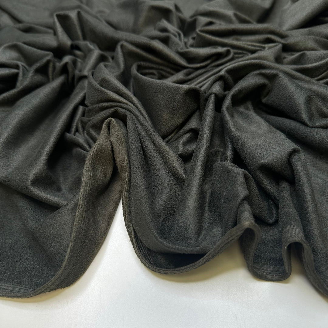 Motorbike Zaddy - Faux Suede Polyester Blend Knit - Dark Olive Green - 1.2M Bundle - True Deadstock fabric Fabric by private - Sustainable Textile | FABCYCLE