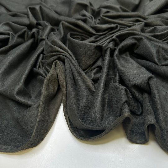 Motorbike Zaddy - Faux Suede Polyester Blend Knit - Dark Olive Green - 1.2M Bundle - True Deadstock fabric Fabric by private - Sustainable Textile | FABCYCLE