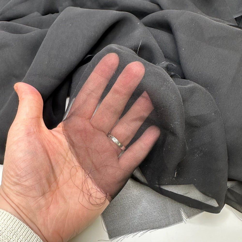 Mourning Veil - Off Cuts Chiffon Silk Woven - Black - 0.1 Lb Bag - True Deadstock fabric Fabric by private - Sustainable Textile | FABCYCLE