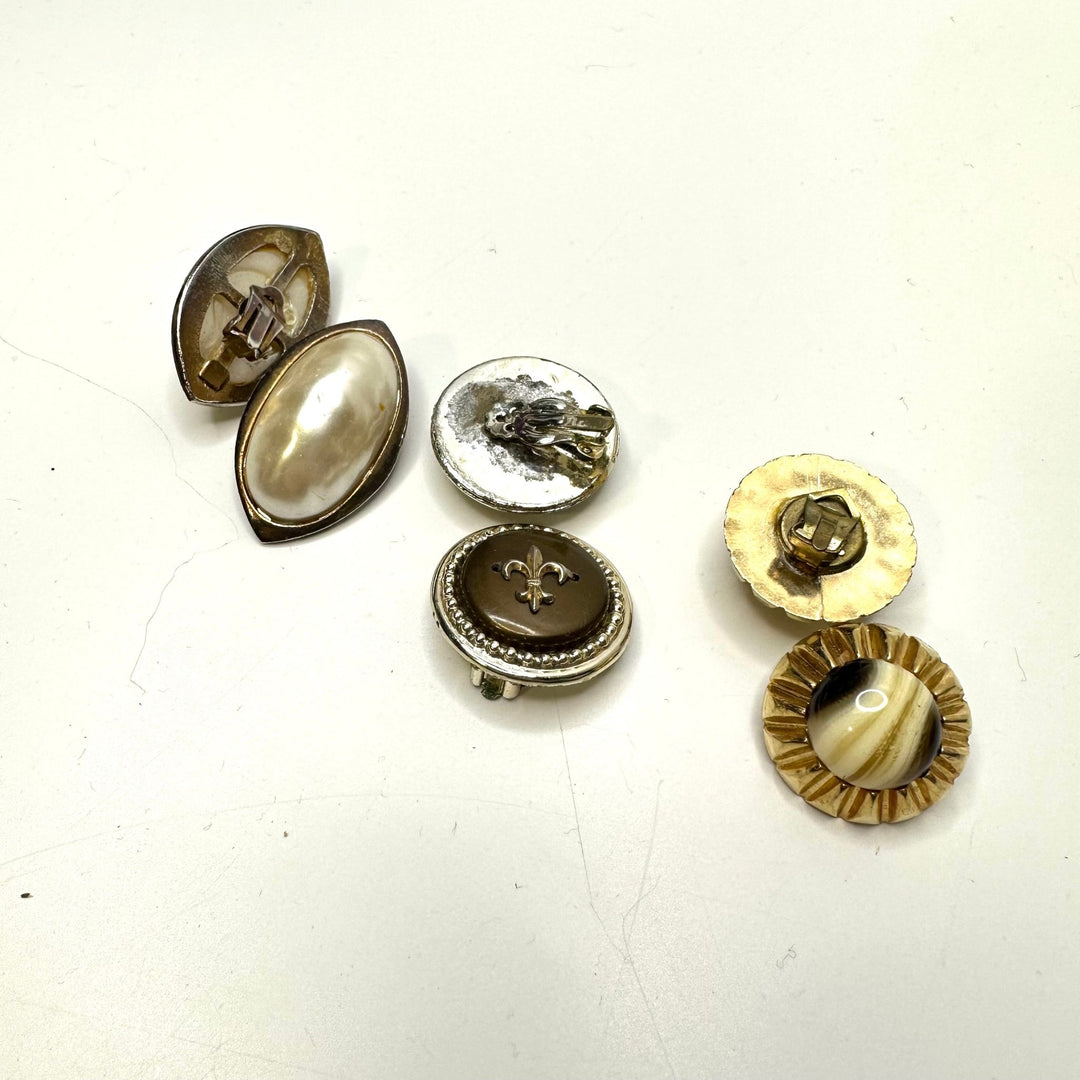 Multi Shape Clip On Earrings Costume Jewelry - Cream Multi - 3 Pack - True Deadstock supplies Fabric by private - Sustainable Textile | FABCYCLE