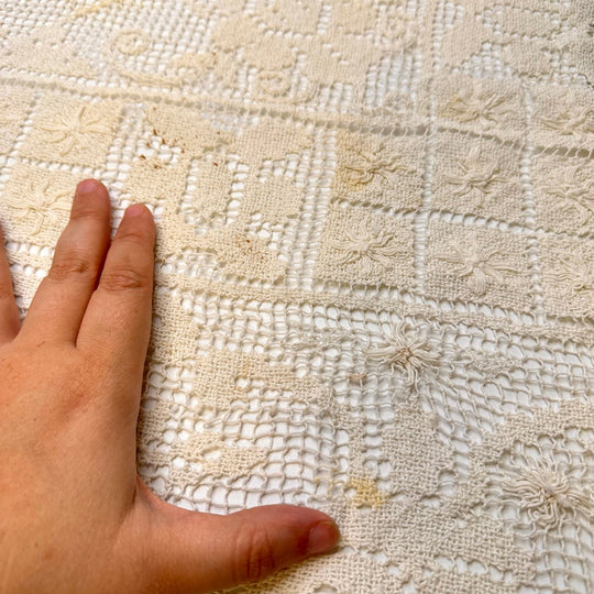 Multigenerational Meeting - Lace Cotton Blend Knit - Cream Floral - 1.25M Bundle - True Deadstock fabric Fabric by private - Sustainable Textile | FABCYCLE