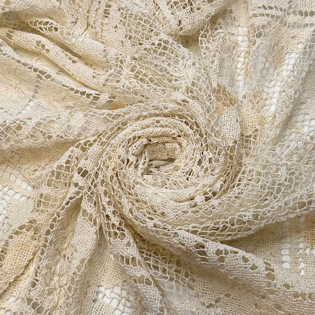 Multigenerational Meeting - Lace Cotton Blend Knit - Cream Floral - 1.25M Bundle - True Deadstock fabric Fabric by private - Sustainable Textile | FABCYCLE
