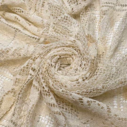 Multigenerational Meeting - Lace Cotton Blend Knit - Cream Floral - 1.25M Bundle - True Deadstock fabric Fabric by private - Sustainable Textile | FABCYCLE