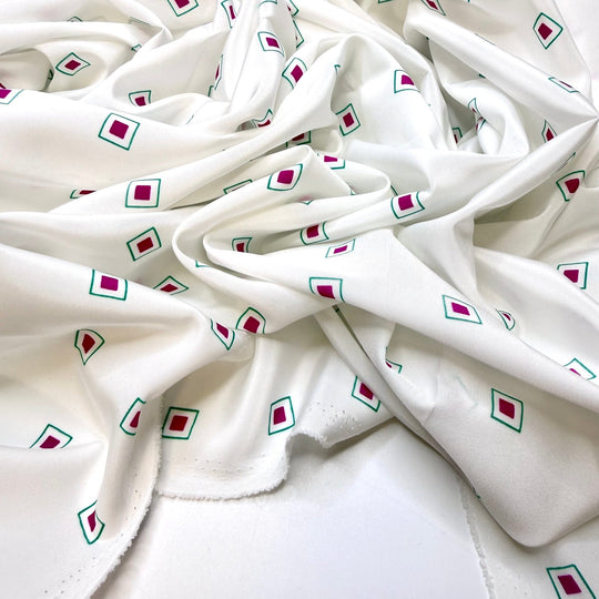 My Favourite Band Is Retro Now - Polyester Blend Woven - White Multi Geometric - 1.75M Bundle - True Deadstock fabric Fabric by private - Sustainable Textile | FABCYCLE