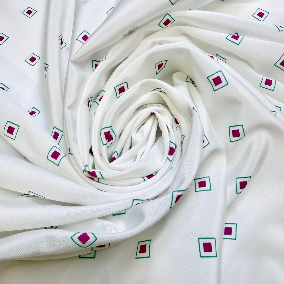My Favourite Band Is Retro Now - Polyester Blend Woven - White Multi Geometric - 1.75M Bundle - True Deadstock fabric Fabric by private - Sustainable Textile | FABCYCLE
