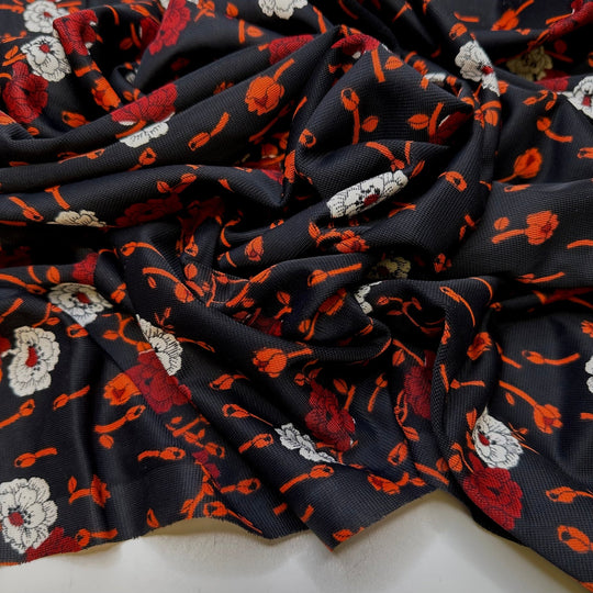 Nanaimo Bar - Polyester Blend Knit - Black Multi Floral - 2.6M Bundle - True Deadstock fabric Fabric by private - Sustainable Textile | FABCYCLE