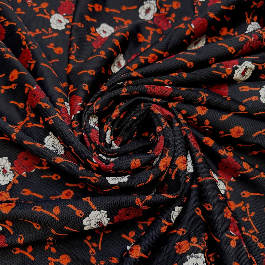 Nanaimo Bar - Polyester Blend Knit - Black Multi Floral - 2.6M Bundle - True Deadstock fabric Fabric by private - Sustainable Textile | FABCYCLE