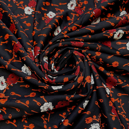 Nanaimo Bar - Polyester Blend Knit - Black Multi Floral - 2.6M Bundle - True Deadstock fabric Fabric by private - Sustainable Textile | FABCYCLE