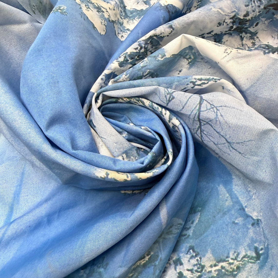 Natilla - Water Resistant Polyester Blend Woven - Light Blue Multi Mountain Landscape - 1.75M Bundle - True Deadstock fabric Fabric by private - Sustainable Textile | FABCYCLE