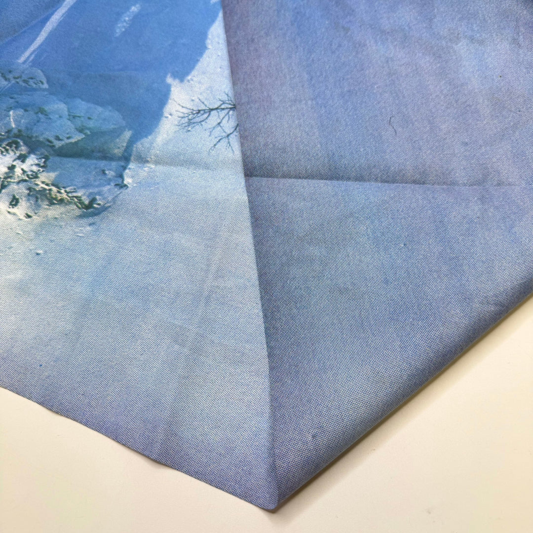 Natilla - Water Resistant Polyester Blend Woven - Light Blue Multi Mountain Landscape - 1.75M Bundle - True Deadstock fabric Fabric by private - Sustainable Textile | FABCYCLE