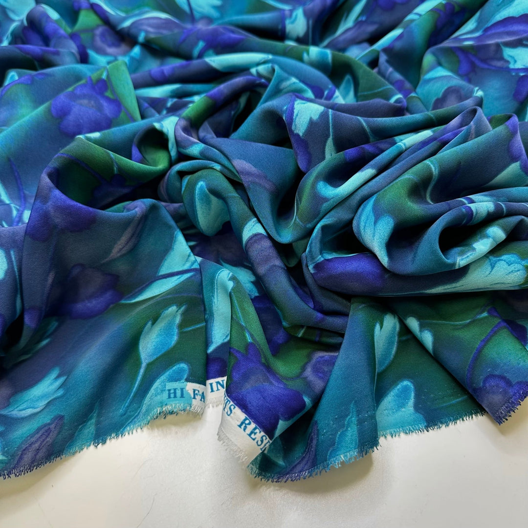 Natural Dyes - Poly Woven - Blue/Green Floral - 1.5M Bundle - True Deadstock fabric Fabric by private - Sustainable Textile | FABCYCLE