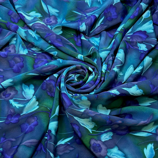 Natural Dyes - Poly Woven - Blue/Green Floral - 1.5M Bundle - True Deadstock fabric Fabric by private - Sustainable Textile | FABCYCLE