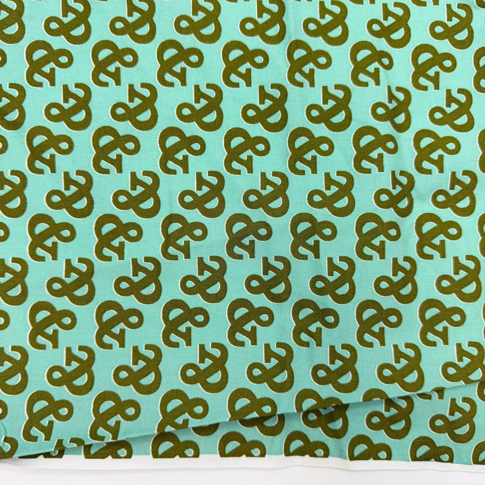 Needles And Thread And Scissors And - Organic Cotton Woven - Green/Teal Ampersand - 0.9M Bundle - True Deadstock fabric Fabric by private - Sustainable Textile | FABCYCLE