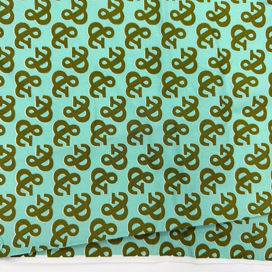 Needles And Thread And Scissors And - Organic Cotton Woven - Green/Teal Ampersand - 0.9M Bundle - True Deadstock fabric Fabric by private - Sustainable Textile | FABCYCLE