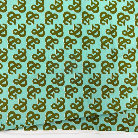 Needles And Thread And Scissors And - Organic Cotton Woven - Green/Teal Ampersand - 0.9M Bundle - True Deadstock fabric Fabric by private - Sustainable Textile | FABCYCLE