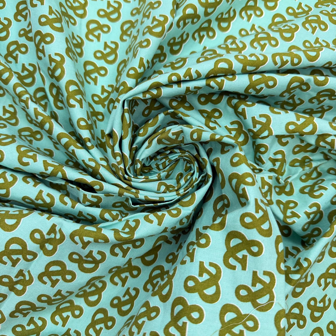 Needles And Thread And Scissors And - Organic Cotton Woven - Green/Teal Ampersand - 0.9M Bundle - True Deadstock fabric Fabric by private - Sustainable Textile | FABCYCLE