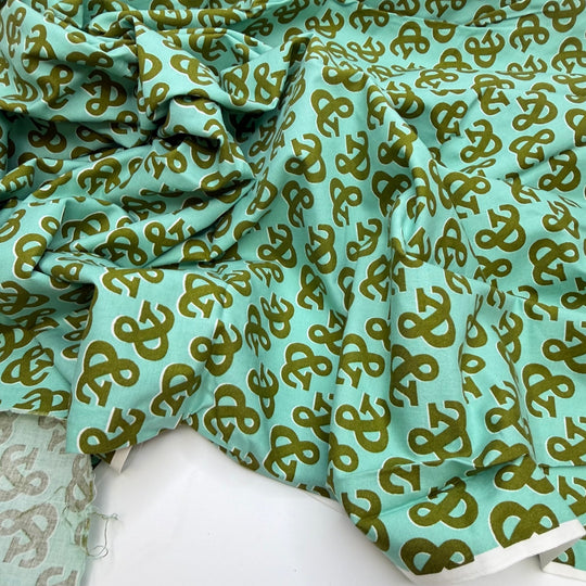 Needles And Thread And Scissors And - Organic Cotton Woven - Green/Teal Ampersand - 0.9M Bundle - True Deadstock fabric Fabric by private - Sustainable Textile | FABCYCLE