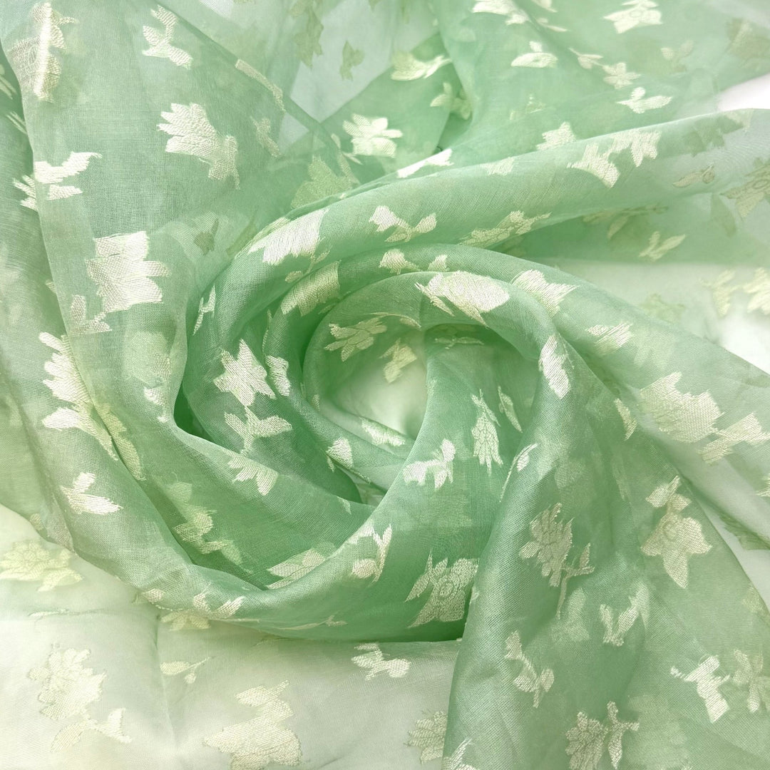 Nephrite Jade - Organza Silk Woven - Light Green Floral - 1M Bundle - True Deadstock fabric Fabric by private - Sustainable Textile | FABCYCLE