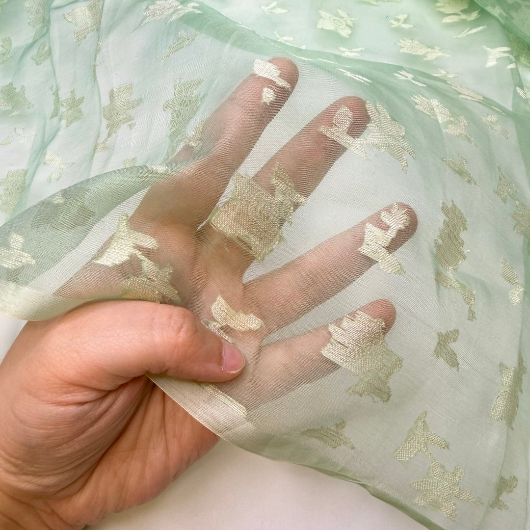 Nephrite Jade - Organza Silk Woven - Light Green Floral - 1M Bundle - True Deadstock fabric Fabric by private - Sustainable Textile | FABCYCLE