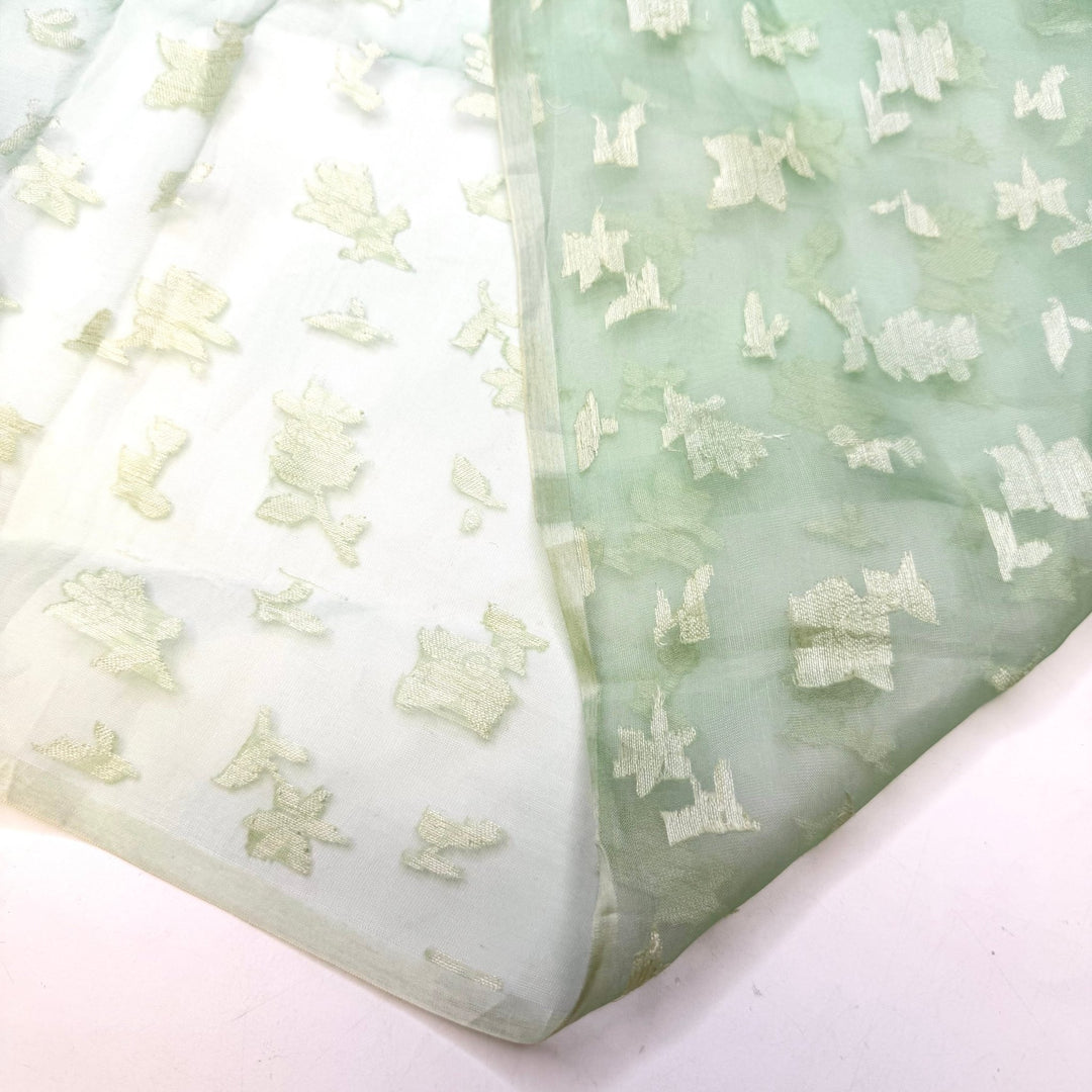 Nephrite Jade - Organza Silk Woven - Light Green Floral - 1M Bundle - True Deadstock fabric Fabric by private - Sustainable Textile | FABCYCLE