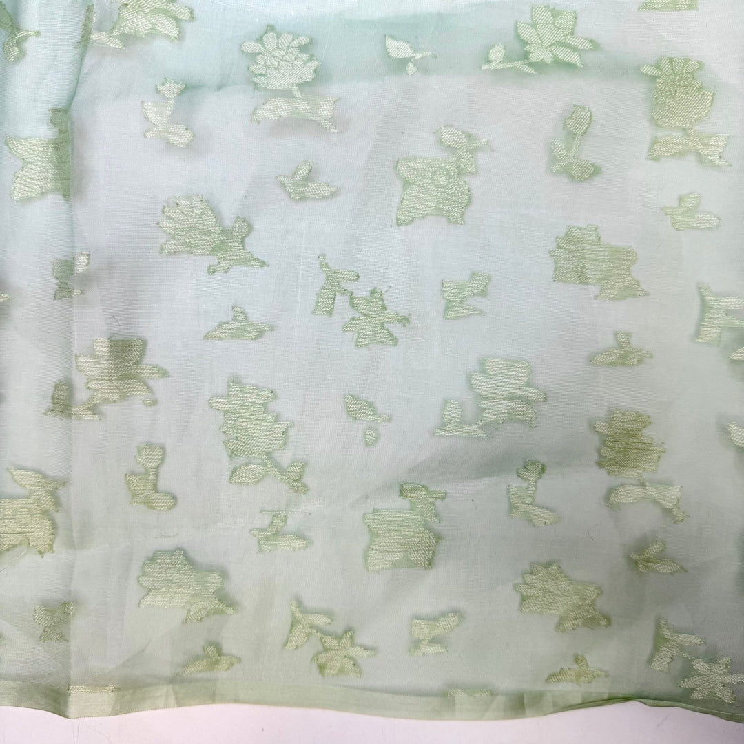 Nephrite Jade - Organza Silk Woven - Light Green Floral - 1M Bundle - True Deadstock fabric Fabric by private - Sustainable Textile | FABCYCLE