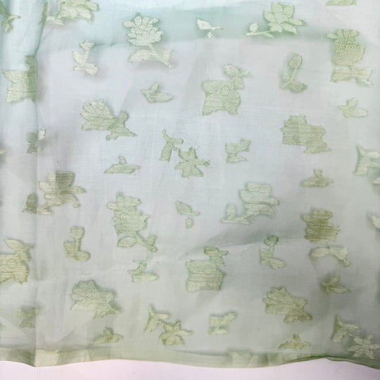 Nephrite Jade - Organza Silk Woven - Light Green Floral - 1M Bundle - True Deadstock fabric Fabric by private - Sustainable Textile | FABCYCLE