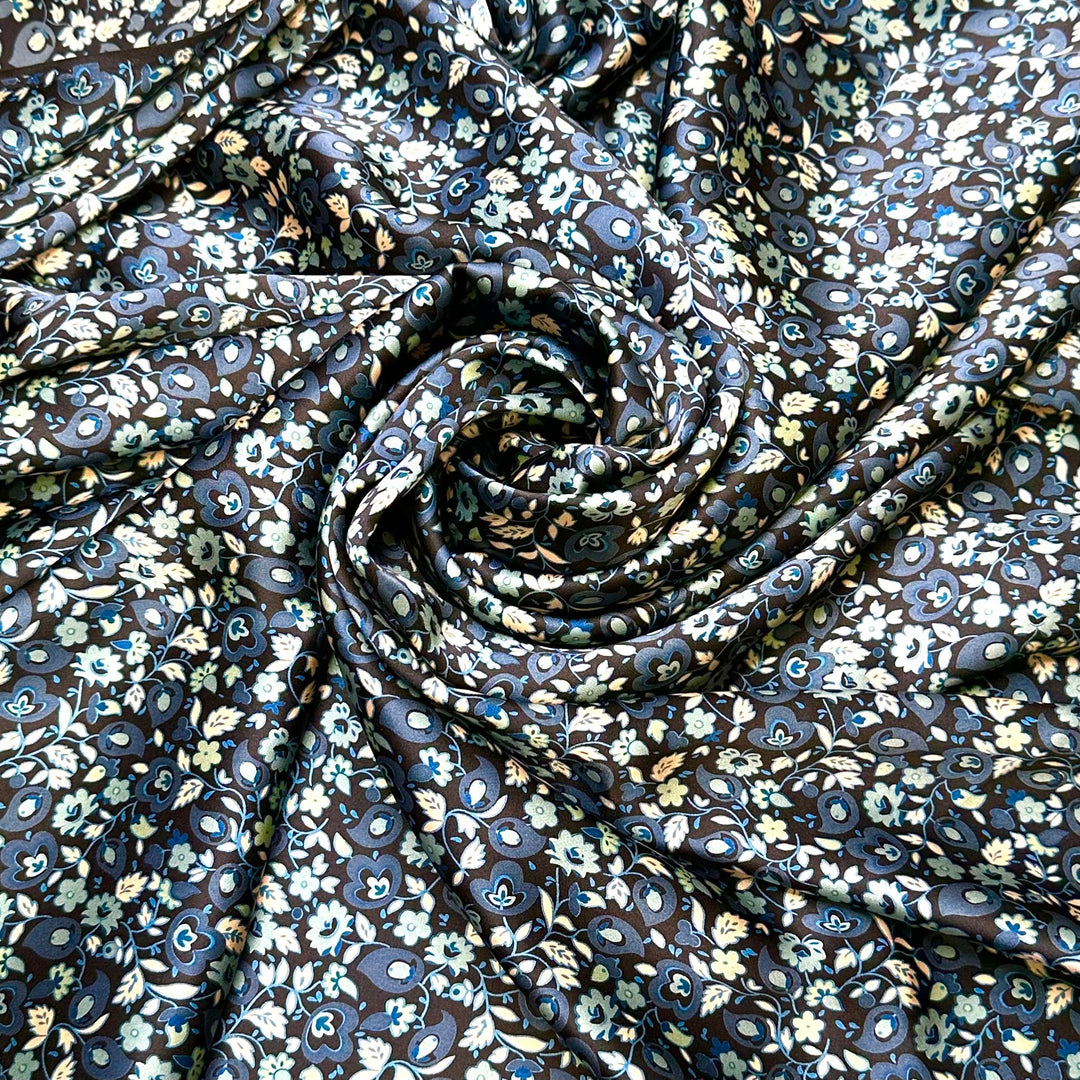 Never Be Blue Over You - Satin Silk Woven - Blue/Navy Floral - 3.95M Bundle - True Deadstock fabric Fabric by private - Sustainable Textile | FABCYCLE