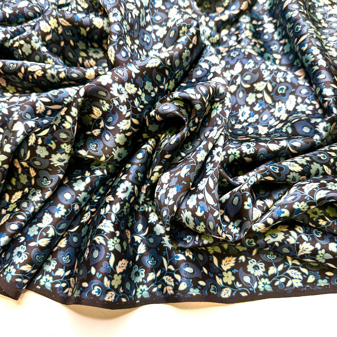 Never Be Blue Over You - Satin Silk Woven - Blue/Navy Floral - 3.95M Bundle - True Deadstock fabric Fabric by private - Sustainable Textile | FABCYCLE