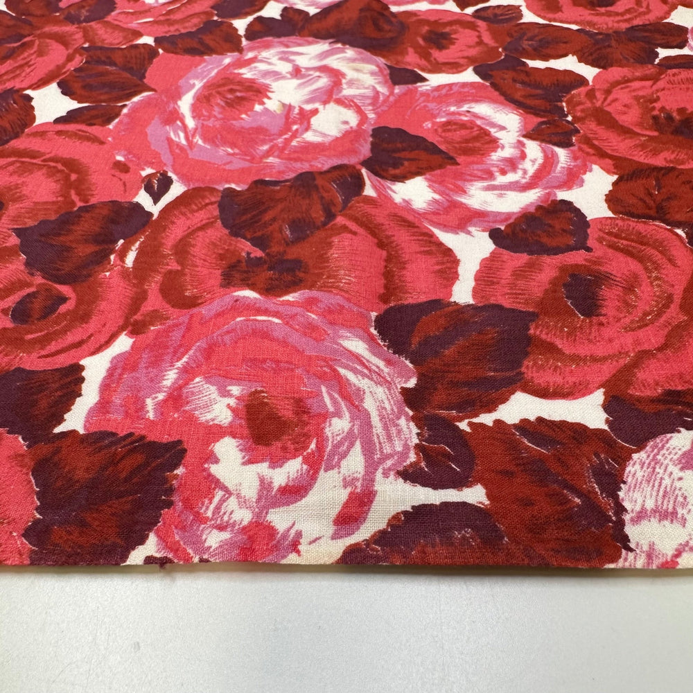 Never Dying Rose - Fire Retardent Cotton Woven - Red Multi Floral - 1M Bundle - True Deadstock fabric Fabric by private - Sustainable Textile | FABCYCLE