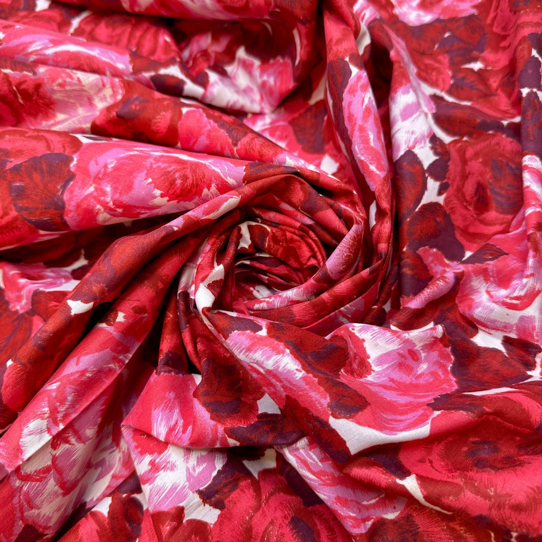 Never Dying Rose - Fire Retardent Cotton Woven - Red Multi Floral - 1M Bundle - True Deadstock fabric Fabric by private - Sustainable Textile | FABCYCLE