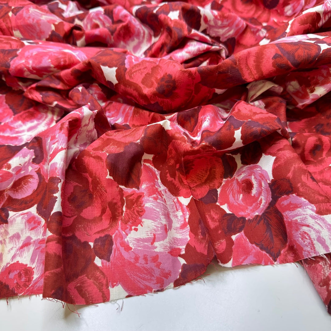 Never Dying Rose - Fire Retardent Cotton Woven - Red Multi Floral - 1M Bundle - True Deadstock fabric Fabric by private - Sustainable Textile | FABCYCLE
